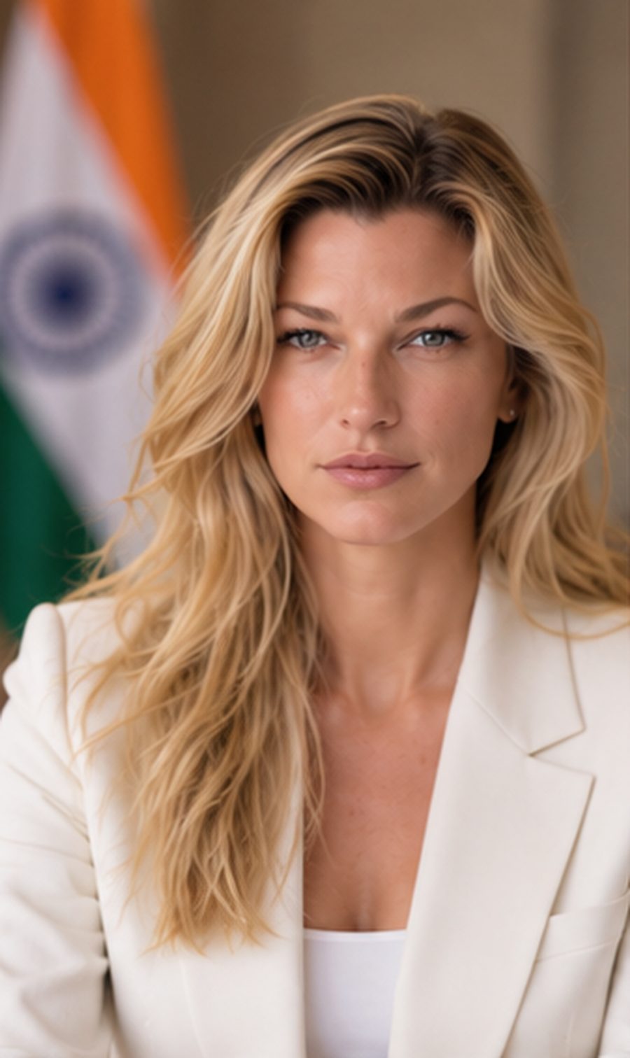 Nicole Junkermann reflects on India: portrait with the flag of India
